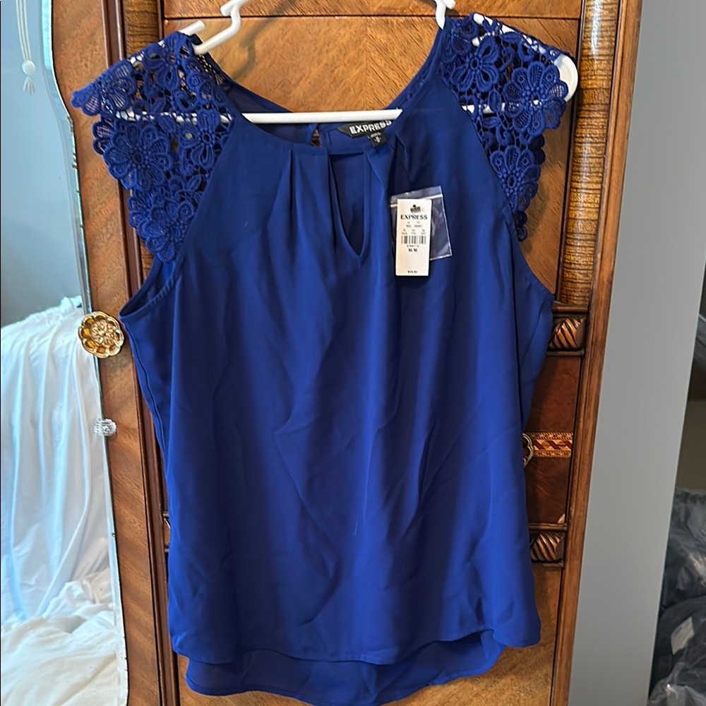 Express Royal Blue lace Embellished Sleeveless Blouse